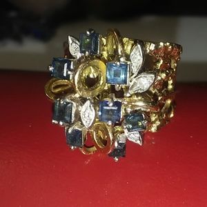 Vintage 14k Sapphire Diamond Freeform Ring